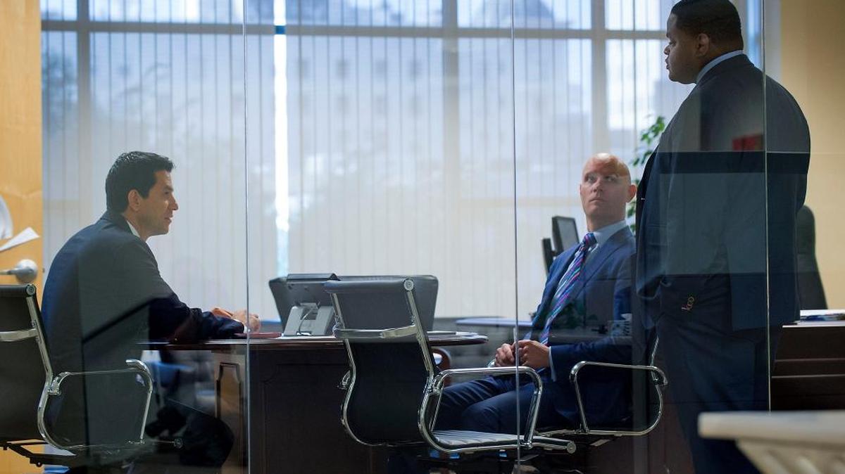 
From left, California Medical Association general counsel Francisco Silva, CEO Dustin Corcoran and Janus Norman, senior vice president, talk at their Sacramento headquarters last week.
