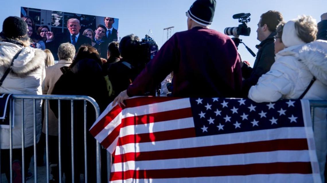 President Donald Trump speaks via a live feed from the Rose Garden at the White House to anti-abortion activists as they rally on the National Mall in Washington, Friday, Jan. 19, 2018, during the annual March for Life.