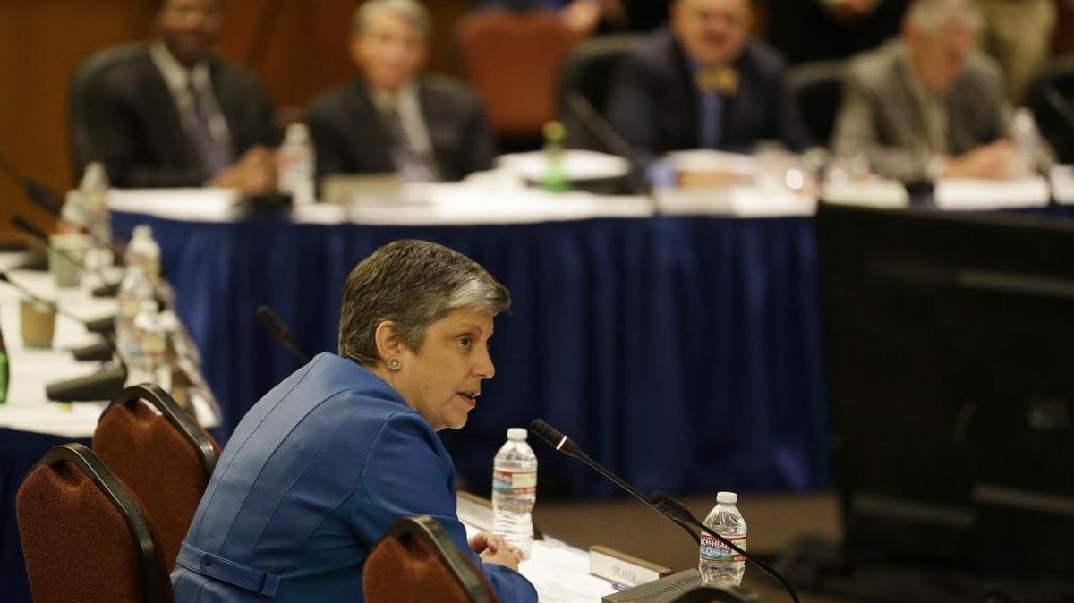 University of California President Janet Napolitano speaks at a UC Board of Regents meeting on July 18, 2013 in San Francisco.