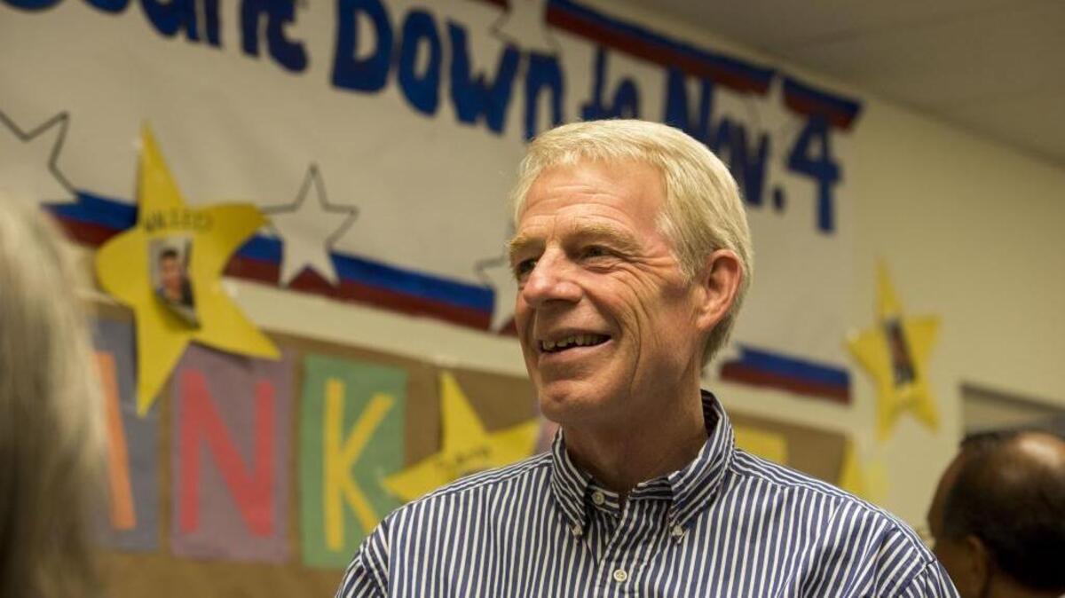 
Roger Dickinson greets supporters at his Campaign headquarters before watching election results in his race for the 6th Senate race against Richard Pan, Tuesday November 4, 2014.
