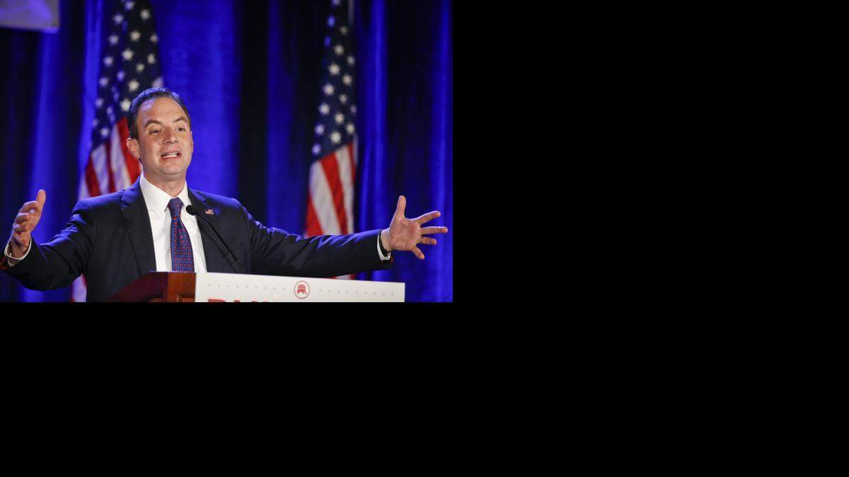 
Reince Priebus, chairman of the Republican Party, introduces a luncheon speaker at the Republican National Committee meetings Thursday in San Diego.
