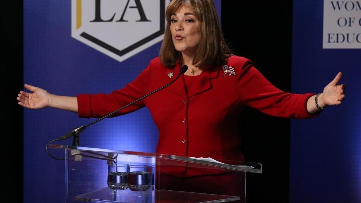 U.S. Senate candidate candidate Loretta Sanchez speaks during her debate with Kamala Harris at Cal State Los Angeles on Oct. 5.