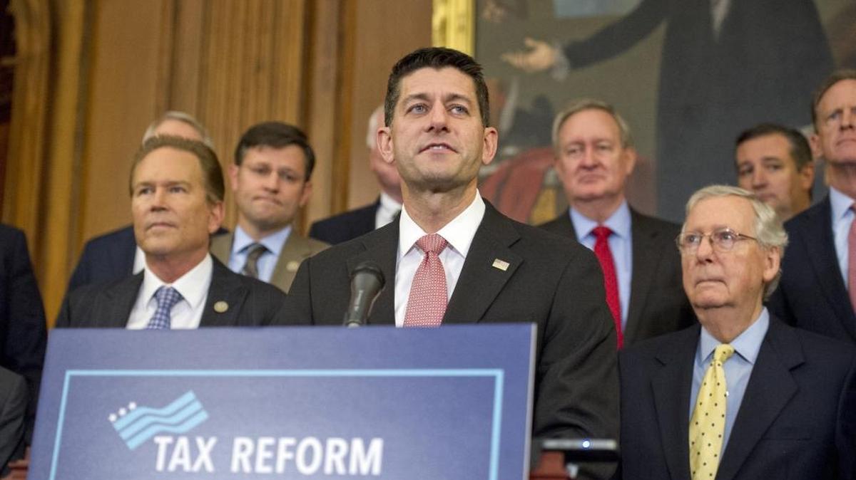 House Speaker Paul Ryan touts a tax overhaul plan endorsed by President Donald Trump at the U.S. Capitol on Sept. 2, 2017.