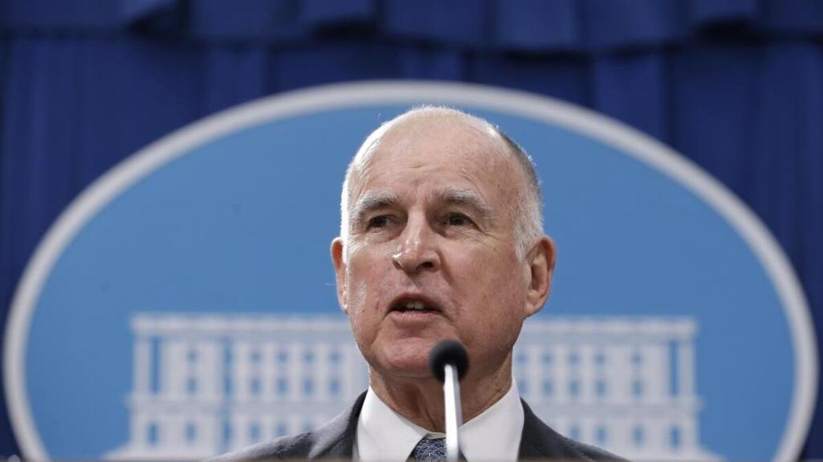 Gov. Jerry Brown discusses his proposed state budget plan in January.