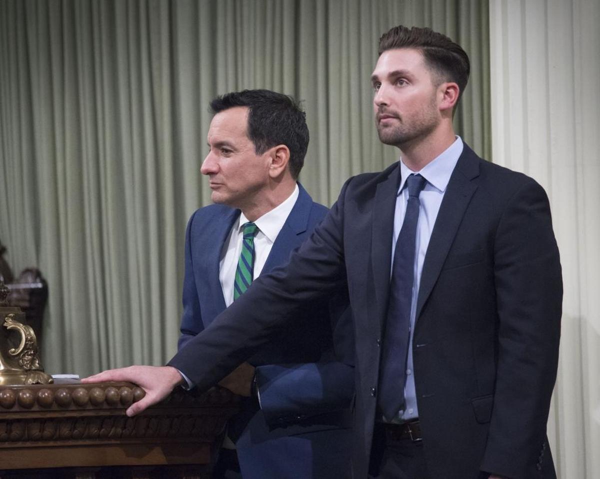 Assembly Speaker Anthony Rendon, D-Paramount, and Assemblyman Ian Calderon, D-Whittier, watch the floor during votes on the state budget in June 2017.