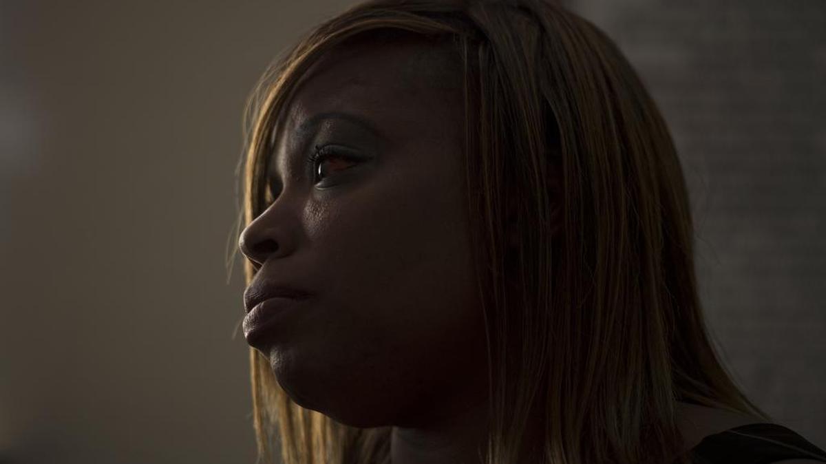 A woman who asked to be known Miss Lady is trying to better herself. Formerly a sex worker in Sacramento, she now attends college and would like to start a nonprofit to help girls off the street. Her eye is bloody from where she said her latest pimp had struck her.