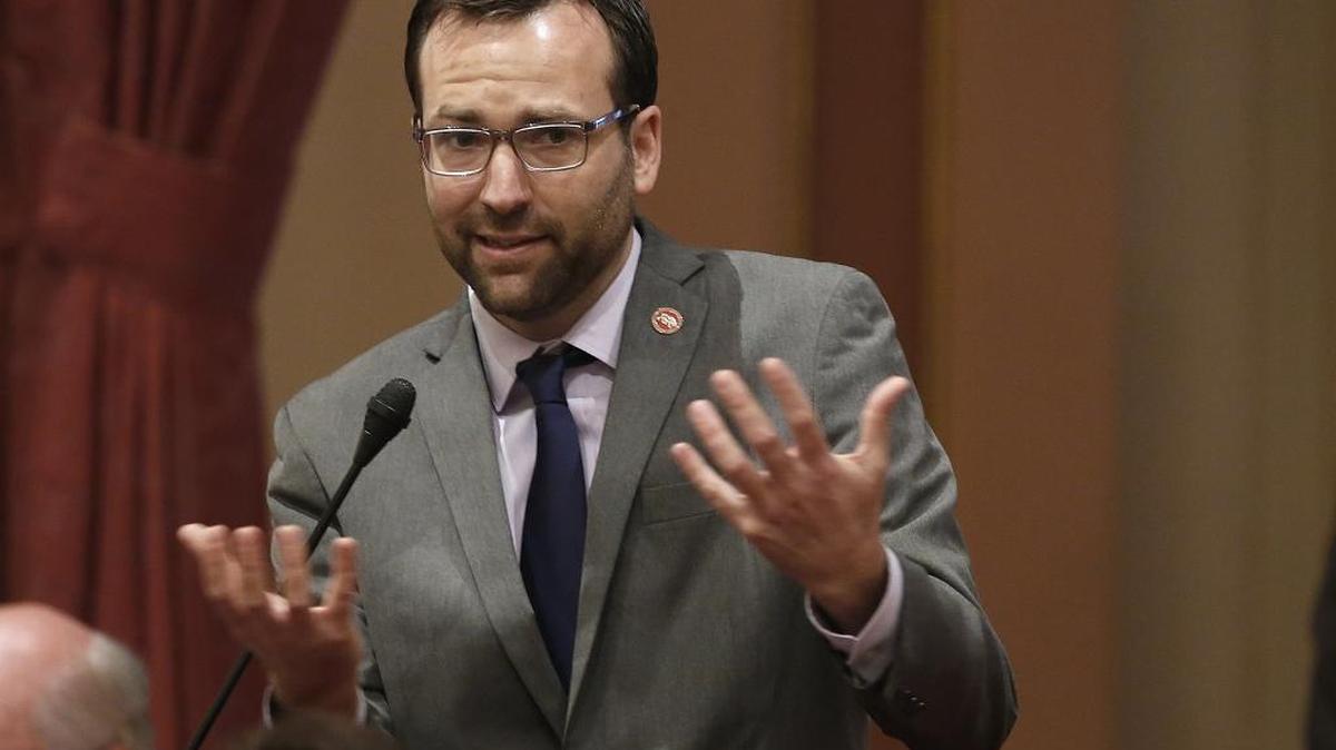 State Sen. Ben Allen, D-Santa Monica, urges passage of his emergency legislation that would allow a man with HIV to receive part of his HIV-positive husband's liver, Friday, May 27, 2016, in Sacramento.