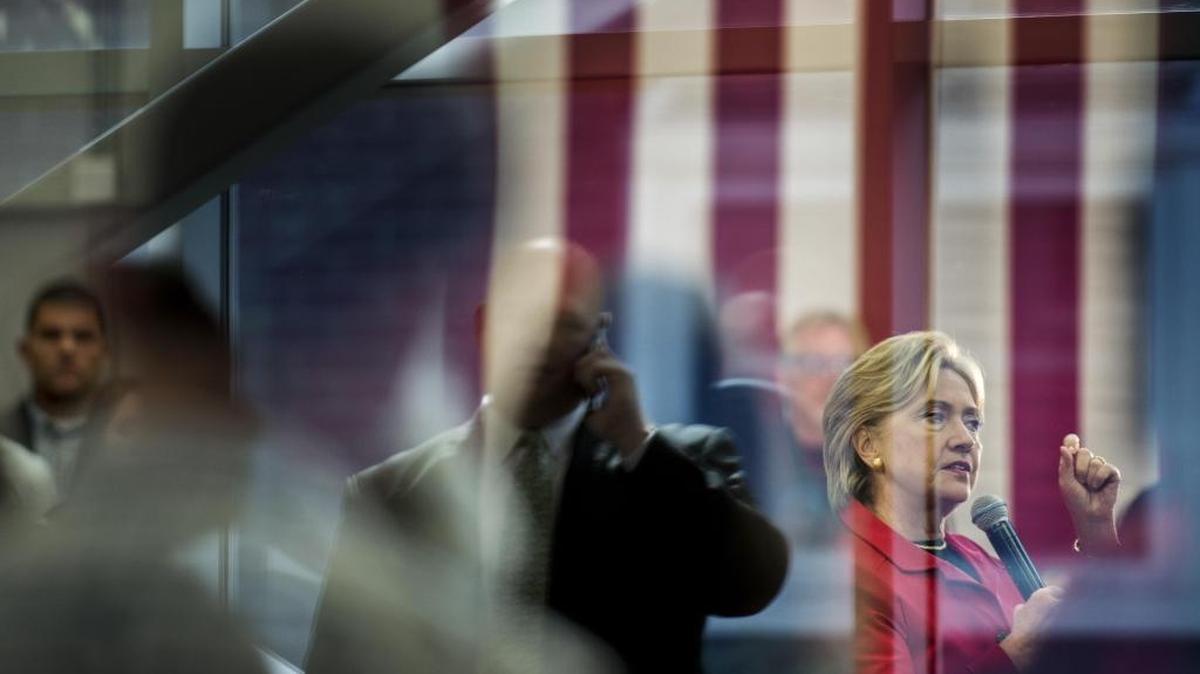 
Democratic presidential candidate Hillary Clinton speaks about gun violence and stricter gun during a townhall meeting in Manchester, N.H., on Oct. 5.
