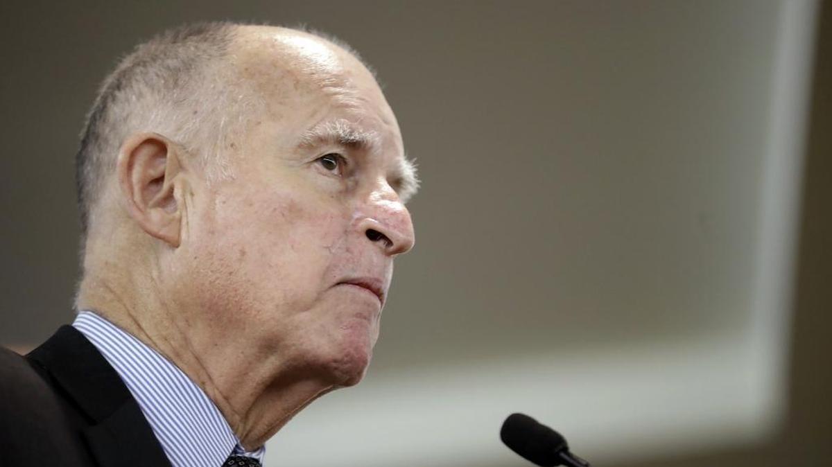 Gov. Jerry Brown speaks at a news conference in Coronado, in January.