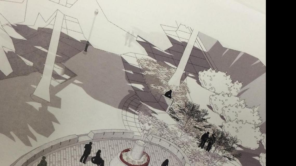 
An artist’s rendering shows what a renovated “El Soldado” memorial, west of the state Capitol on the grounds of the state Treasurer’s building, would look like after phase one of the work is completed. 
