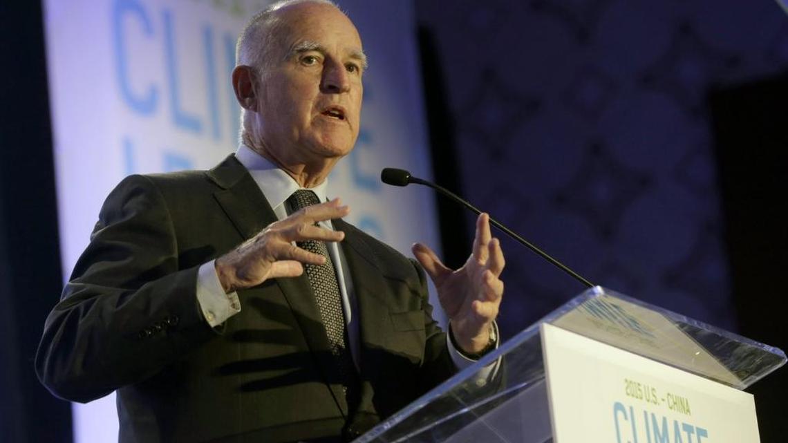 
California Gov. Jerry Brown speaks during the White House-organized U.S. - China Climate Leaders Summit, Tuesday, Sept. 15, 2015, in Los Angeles.
