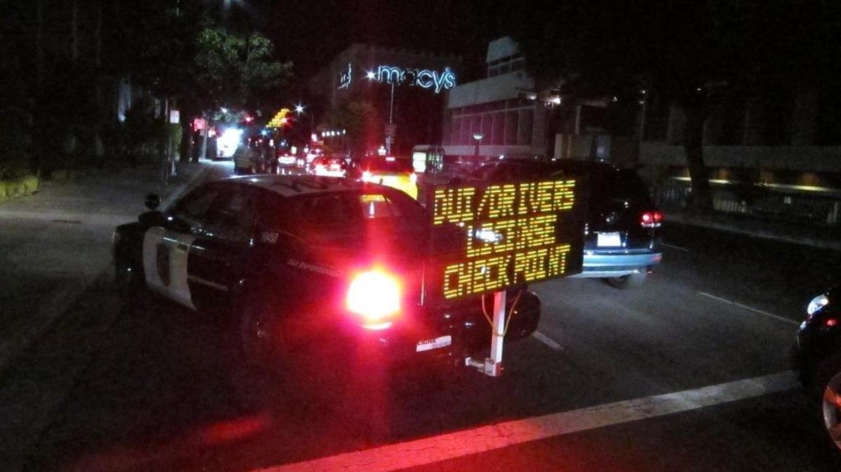 Sacramento police set up a DUI checkpoint at Fifth and L streets near Downtown Plaza in August 2015.