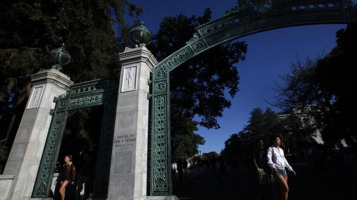 Students walk through Sather Gate at UC Berkeley in September 2015.