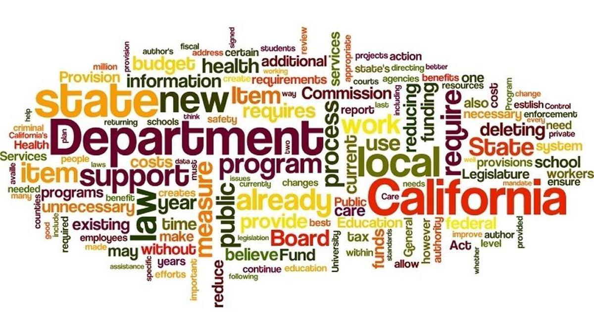 
A word cloud shows the words used most often in Gov. Jerry Brown’s veto messages from 2011 to 2015.

