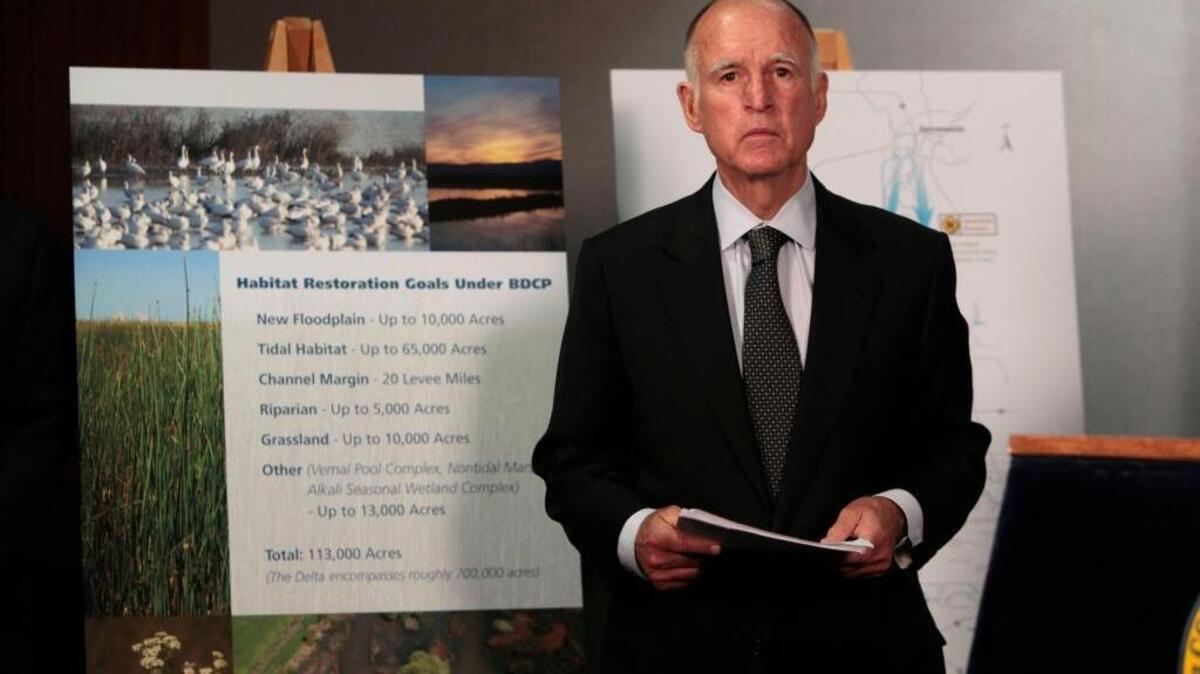 Gov. Jerry Brown announces plans in July 2012 to build a giant twin-tunnel system to move water from the Delta to farmland and cities. Since that time, opponents of the project have gained strength.