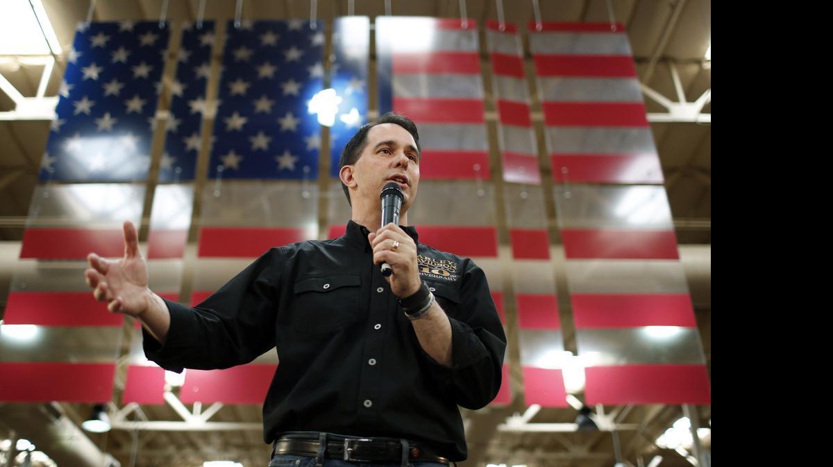 
FILE - In this July 14, 2015, file photo, Republican presidential candidate Wisconsin Gov. Scott Walker speaks during a campaign event at a Harley-Davidson dealership in Las Vegas. Walker is scheduled to address an annual showcase of conservative activists, Thursday, July 23, in San Diego.
