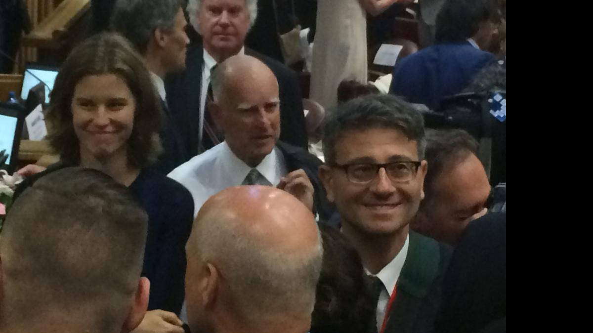 
Gov. Jerry Brown arrives at a climate change meeting in Vatican City on Tuesday, July 21, 2015.
