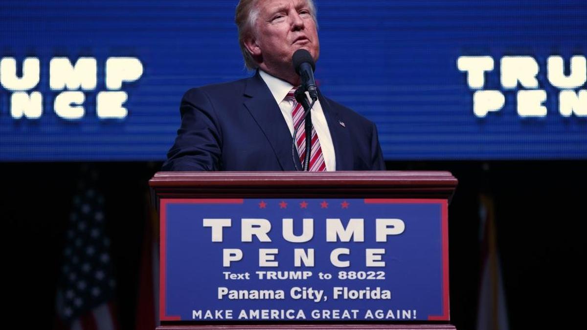 Republican presidential candidate Donald Trump speaks during a campaign rally, Tuesday, Oct. 11, 2016, in Panama City, Fla.