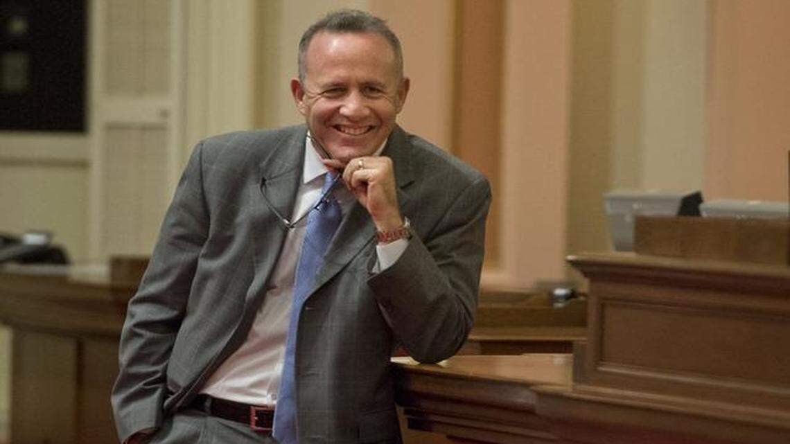 
Then-Senate President Pro Tem Darrell Steinberg, D-Sacramento, listens as colleagues acknowledge his work in the office on Monday, June 16, 2014.
