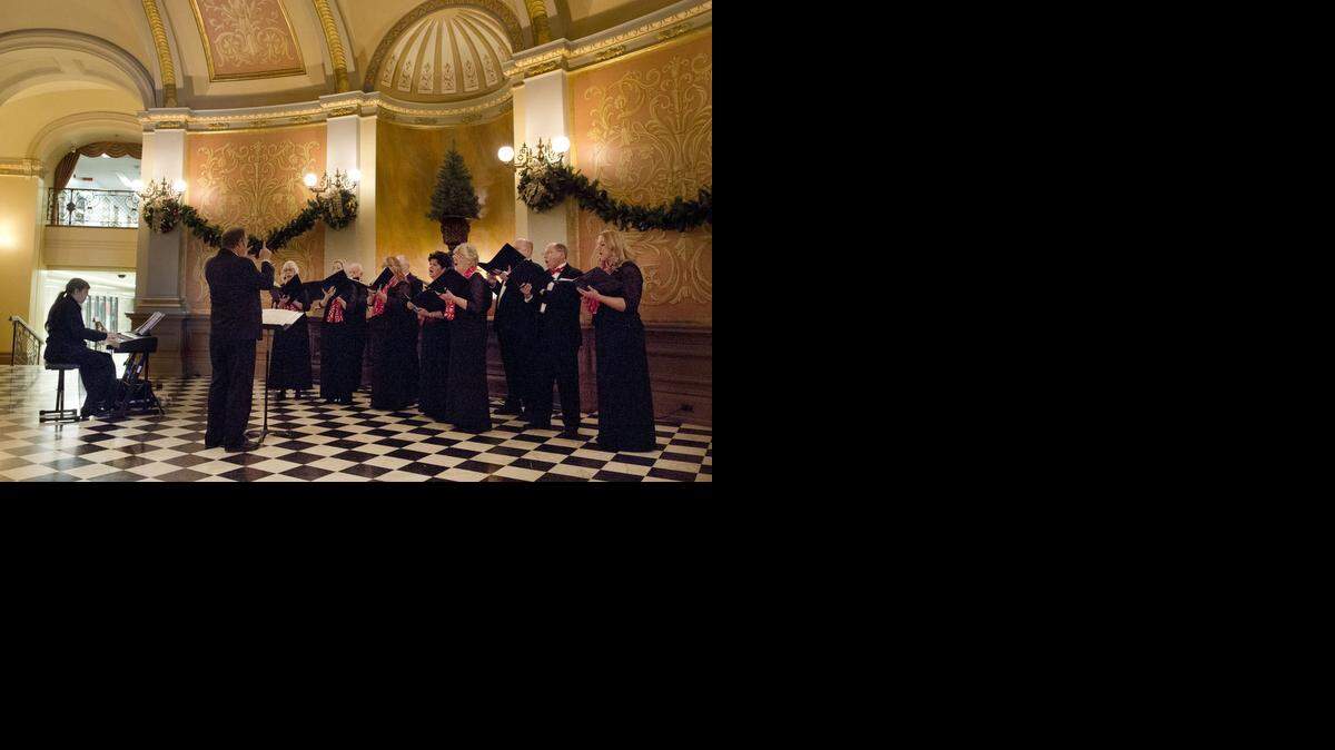 
As part of the annual Capitol holiday concert series, Cantare Chorale, under the direction of Dr. Jeff Nelson, performs a variety of Christmas classics under the Capitol rotunda on December 9, 2013.
