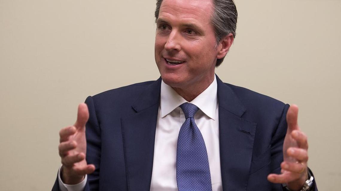 Lt. Gov. Gavin Newsom talks to the Sacramento Bee editorial board about California Proposition 64, the California Marijuana Legalization Initiative, in August 2016 in Sacramento. Newsom has enlisted health experts to begin working on a blueprint for a universal health care system for California that seeks to improve on the Affordable Care Act.