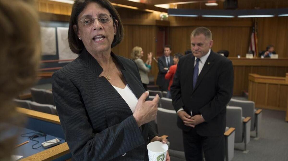 Winters Mayor Cecilia M. Aguiar-Curry talks with supporters during a break in a May 25, 2016 debate at the Dixon City Council Chambers. At right is Republican candidate Charlie Schaupp, a retired Marine Corps officer and farmer. Both advanced to the Nov. 8 runoff for the 4th Assembly District.