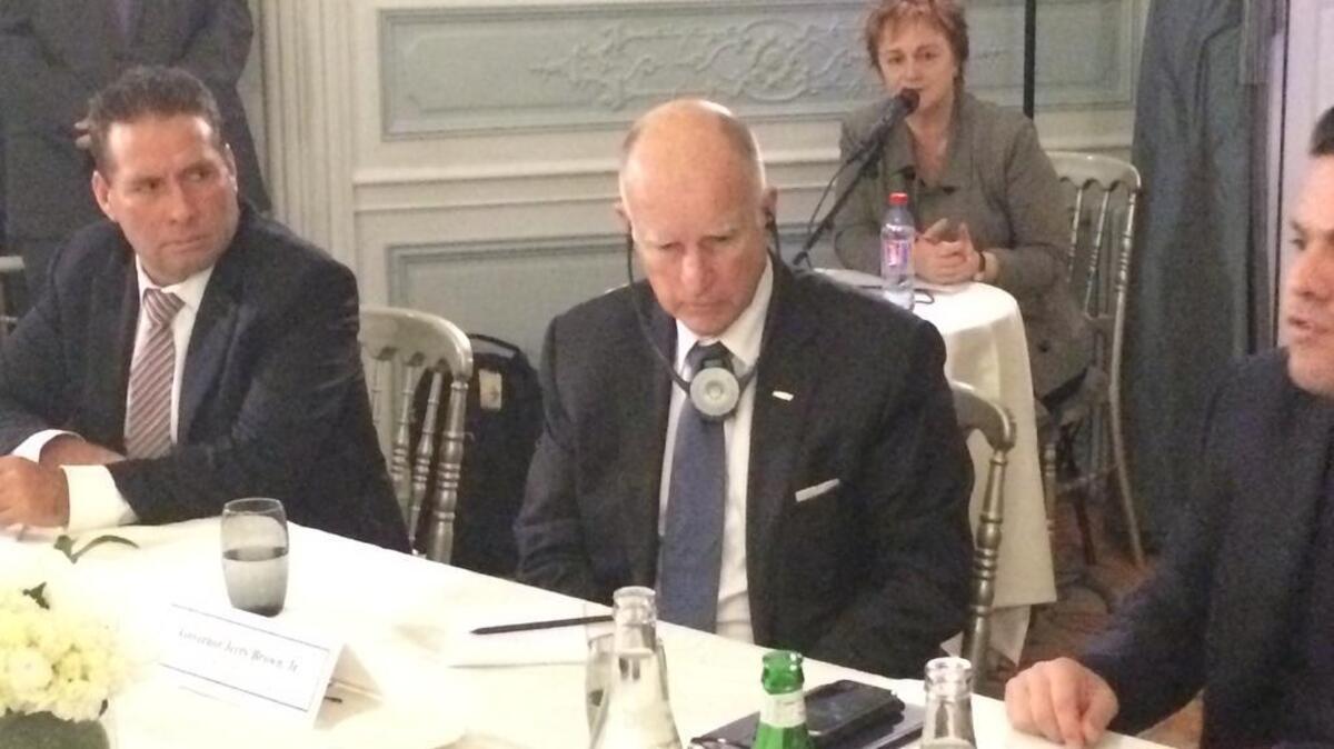 Gov. Jerry Brown attends a meeting with South American governors in Paris on Dec. 8, 2015