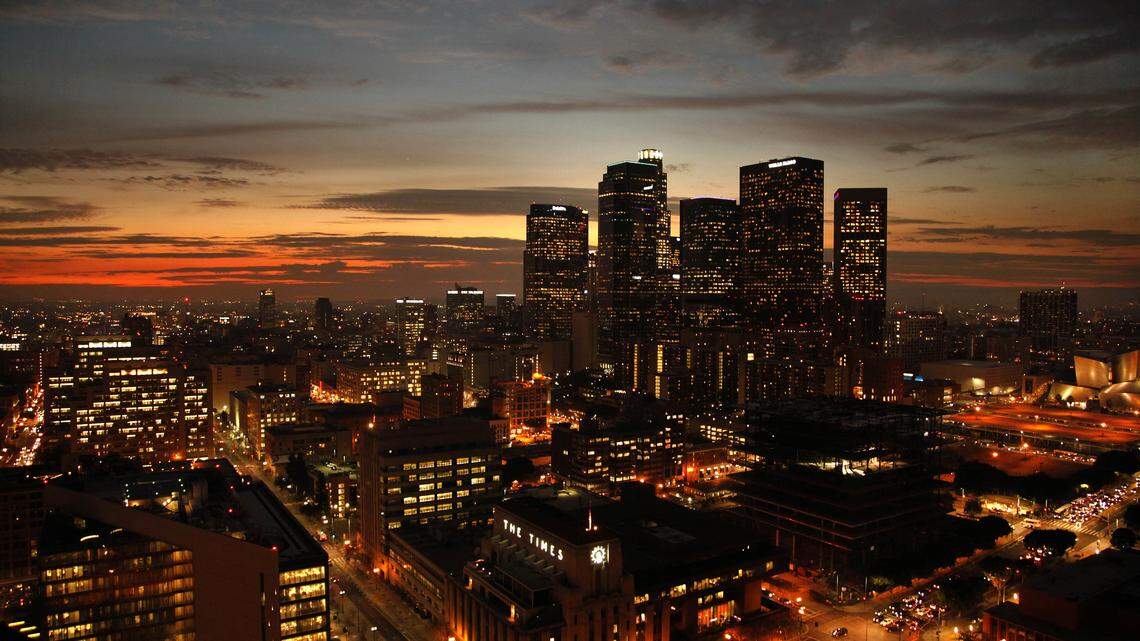Los Angeles' skyline glitters at night in this 2015 photograph. The city and county of Los Angeles spent big on lobbyists this year.