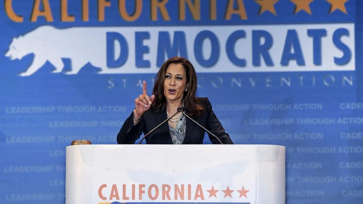 Attorney General Kamala Harris speaks to California Democrats in May.