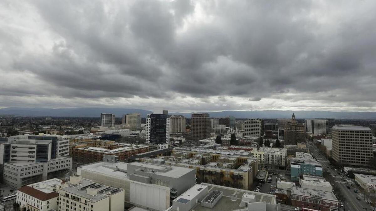 
The San Jose skyline is seen from City Hall in San Jose, Calif., Feb. 5, 2013. 
