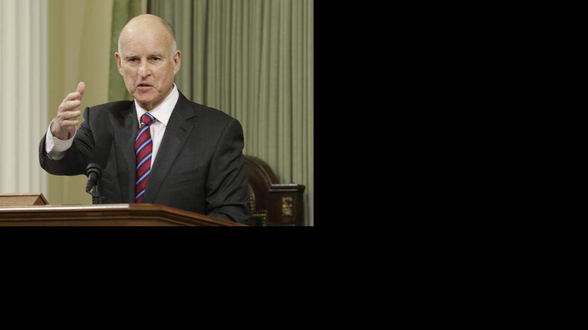 
California Gov. Jerry Brown gestures while delivering his inaugural address at the state Capitol Monday, Jan. 5, 2015, in Sacramento, Calif. Brown will release his proposed 2015-16 budget Friday.
