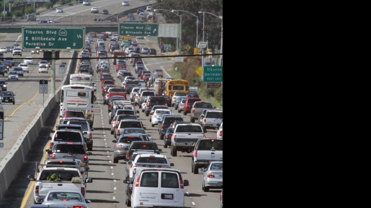  Heavy traffic clogs Highway 101 in Mill Valley  before the start of Memorial Day weekend in 2011.