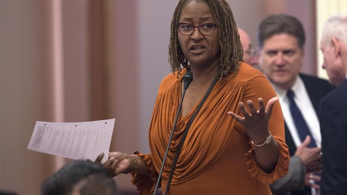 Sen. Holly Mitchell, D-Los Angeles, discusses a measure before the Senate on Aug. 15, 2016.