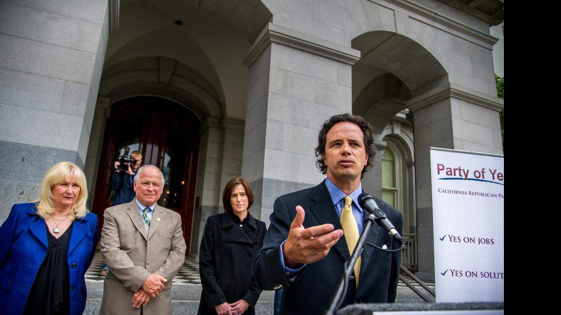 
Tom Del Beccaro, right, on the steps of the state Capitol in 2012, has announced his intention to run in the U.S. Senate race in 2016. The former chairman of the state Republican Party said he wants a flat tax and an end to the high-speed rail project.

