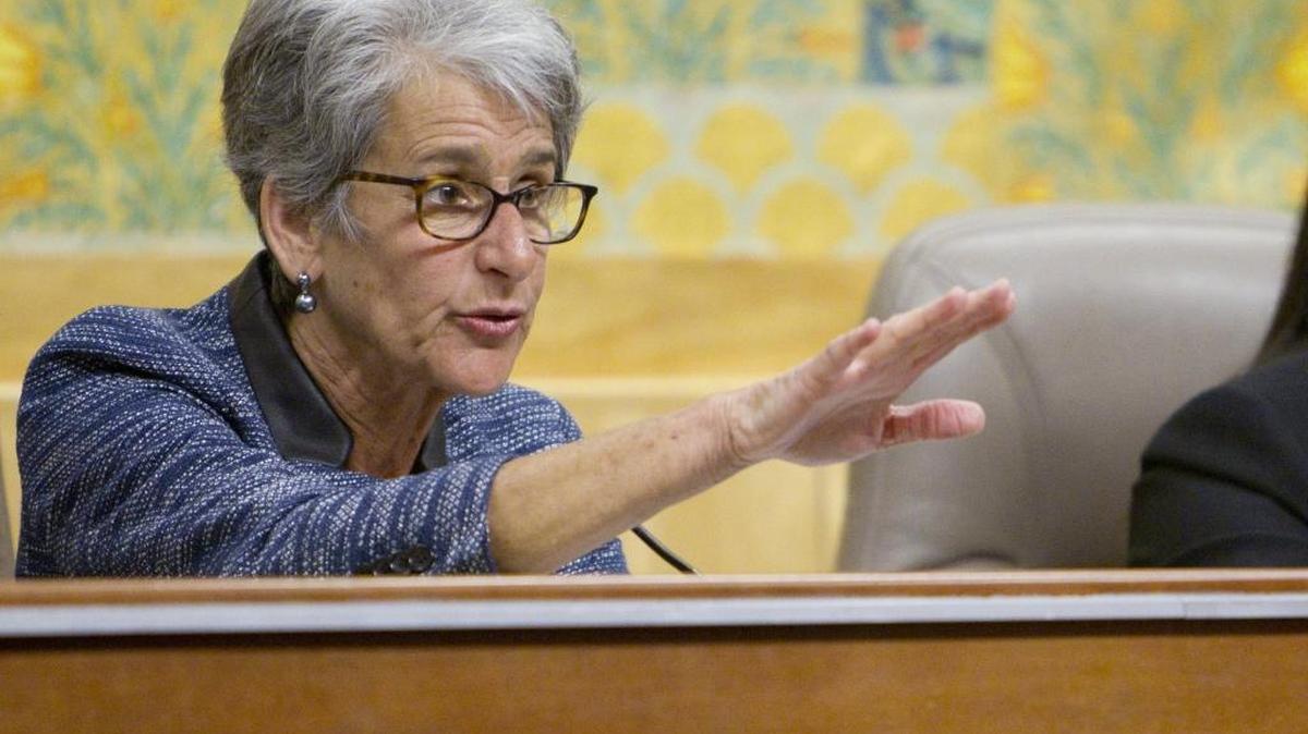 
Sen. Hannah-Beth Jackson, D-Santa Barbara, gestures during a hearing at the Capitol on Oct. 6, 2015. Senate Bill 358, by Jackson, requires equal pay for “substantially similar work” regardless of gender.


