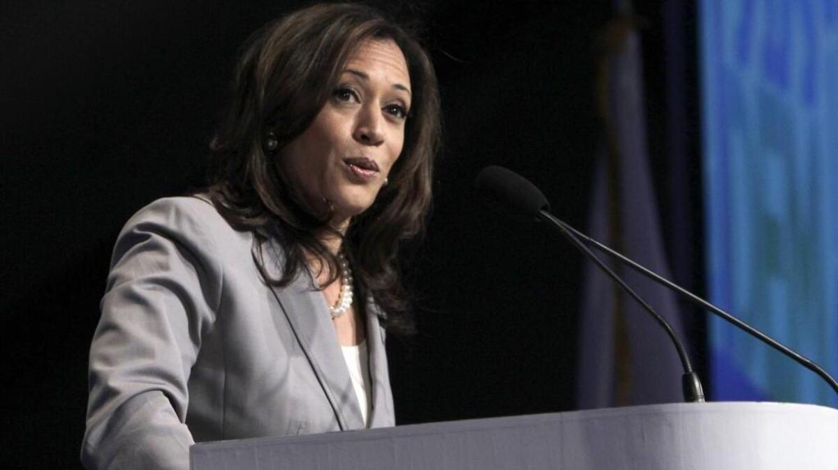 Attorney General Kamala Harris speaking before delegates at the 2013 Democratic Party state convention in Sacramento, Calif.