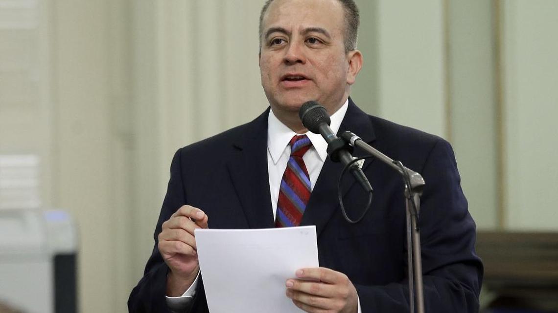 In this May 4, 2017 file photo, Assemblyman Raul Bocanegra, D-Los Angeles, speaks at the Capitol in Sacramento.