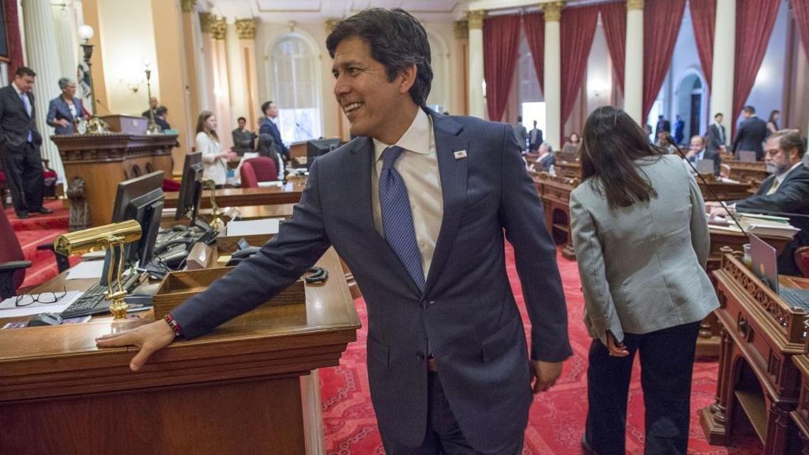 Senate President Pro Tem Kevin de León, D-Los Angeles, during debate on the key climate change legislation on July 17 2017.