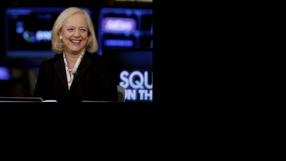 
Meg Whitman is interviewed on the floor of the New York Stock Exchange Thursday, Aug. 21, 2014.
