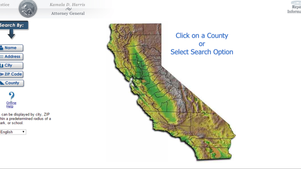 A screengrab of the Megan’s Law website maintained by the California Department of Justice on November 11, 2015.