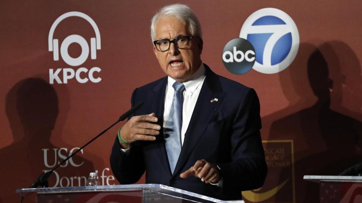 California gubernatorial candidate John Cox speaks during a debate at Bovard Auditorium on the USC campus in Los Angeles on Saturday, Jan. 13, 2018.
