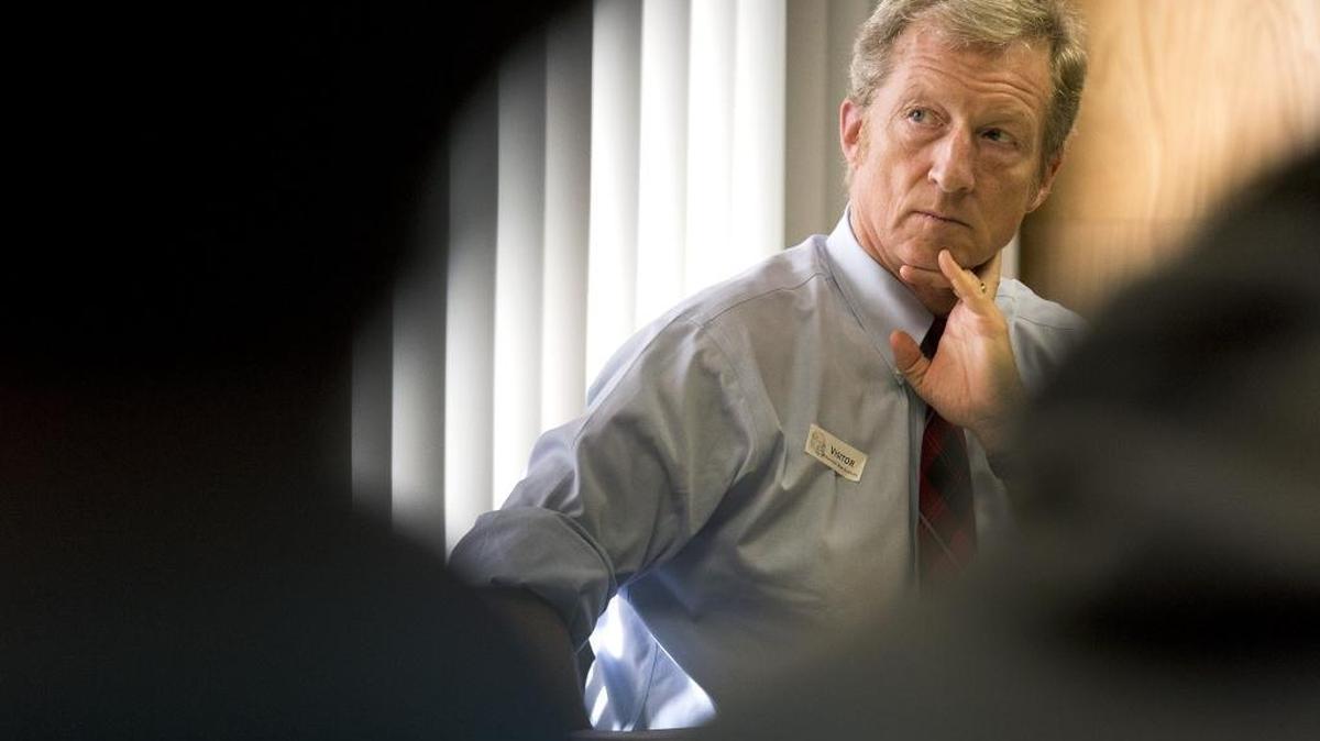 Tom Steyer listens during an event at McClatchy High School in Sacramento on Jan. 20, 2016.