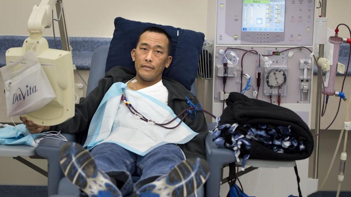 Tad Suwa, 41, receives a dialysis treatment in West Sacramento, Calif. on Monday, April 15, 2013.