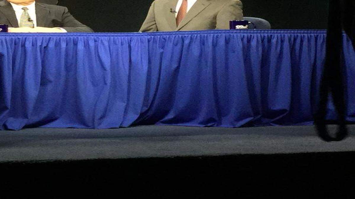 
Assemblywoman Susan Bonilla, left, and Orinda Mayor Steven Glazer, right, debate in the race for California’s state Senate 7th District in Martinez.
