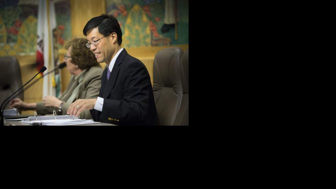 
Sen. Richard Pan, D-Sacramento, prepares to testify about his mandatory vaccinations bill during a Senate Health Committee hearing on April 8, 2015.
