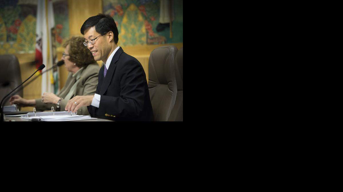 
Sen. Richard Pan, D-Sacramento, prepares to testify about his mandatory vaccinations bill during a Senate Health Committee hearing on April 8, 2015.
