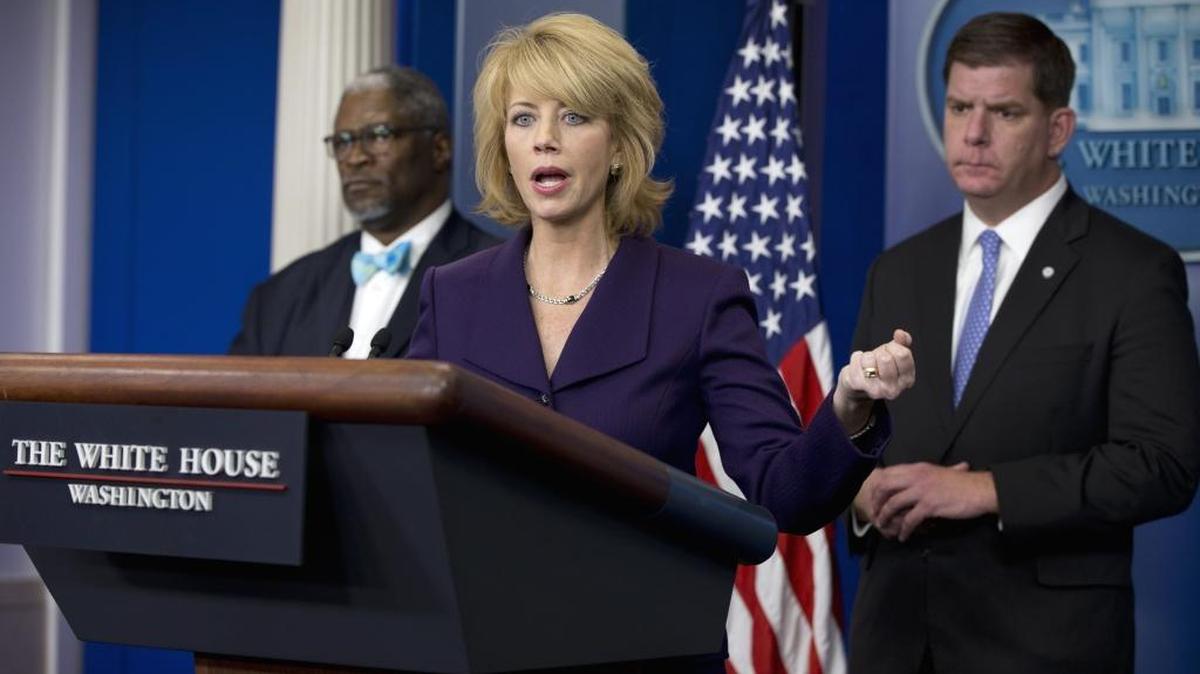 Fresno Mayor Ashley Swearengin joined White House press secretary Josh Earnest during the daily news briefing at the White House in Washington on Jan. 21, 2016, to discuss a variety of topics affecting U.S. cities.