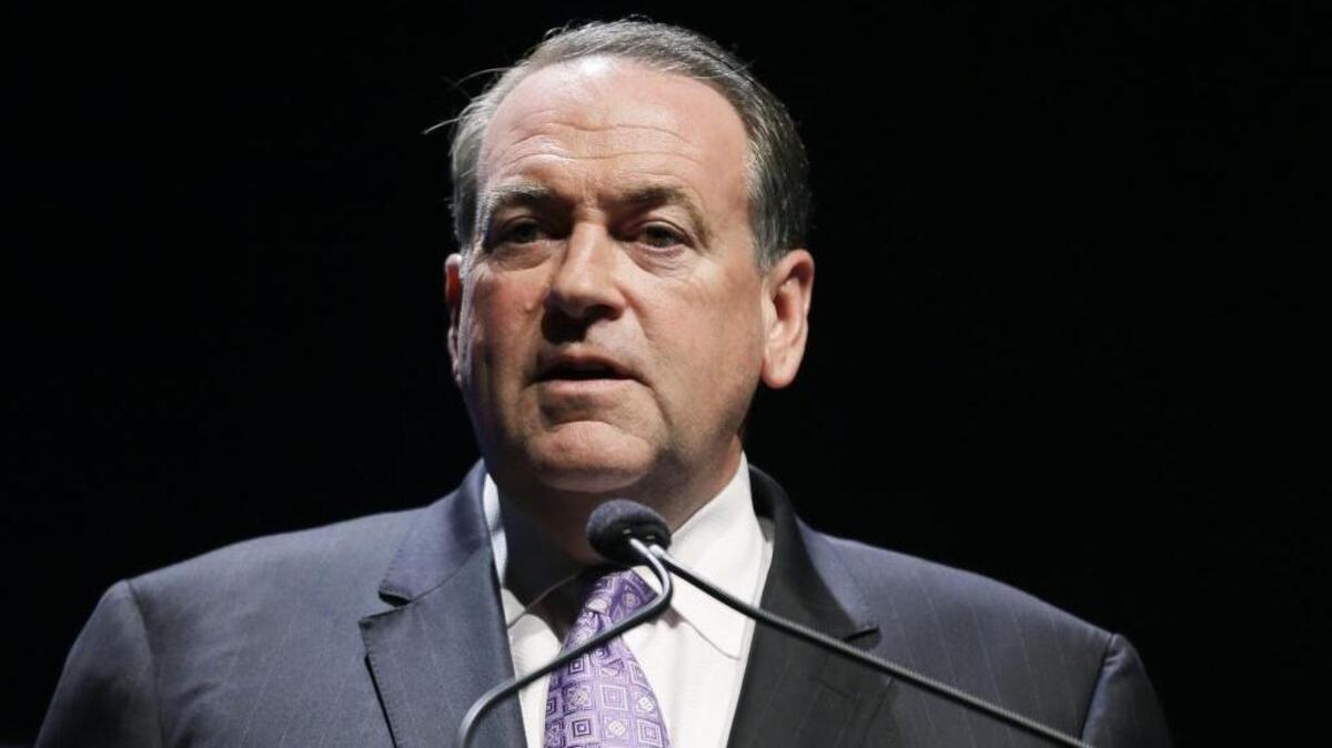
In this Aug. 9, 2014 file photo, former Arkansas Gov. Mike Huckabee speaks in Ames, Iowa.
