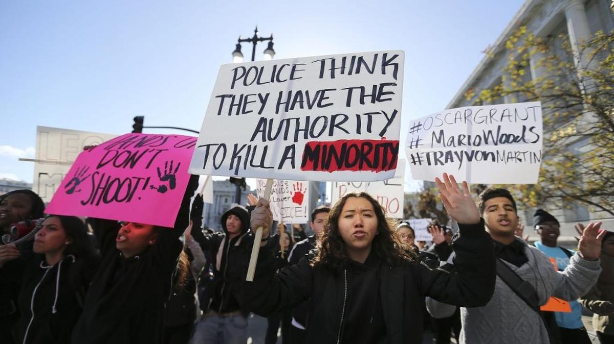Students in San Francisco protest police brutality on Dec. 11, 2015, a week after the killing of Mario Woods, the knife-wielding stabbing suspect who was fatally shot by San Francisco police.