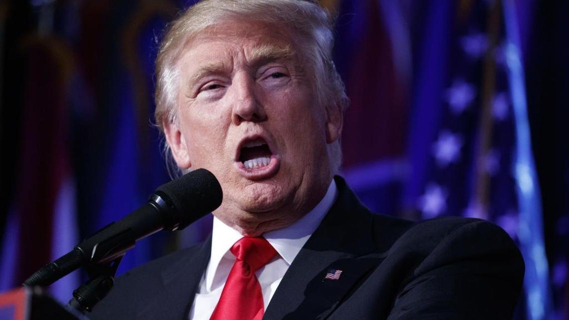 President-elect Donald Trump speaks during an election night rally on Nov. 9 in New York.
